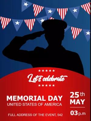 Editable Memorial Day Invitation with Soldier to Edit Online