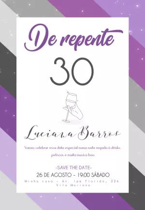 Convite de Aniversário 30 Anos Moderno para Editar Online