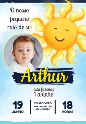 Convite Aniversário Raio de Sol com Foto para Editar Online