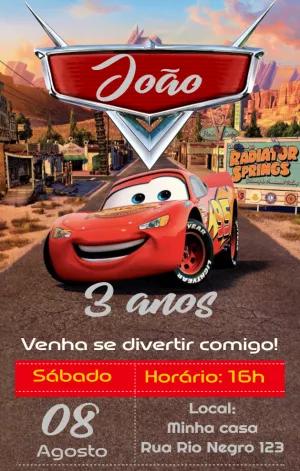 Convite de Aniversário Carros com Relâmpago McQueen para Editar