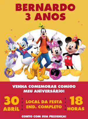 Convite de Aniversário Turma do Mickey para Editar Online