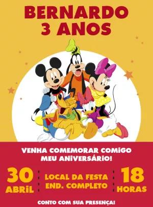 Convite de Aniversário Turma do Mickey para Editar Online