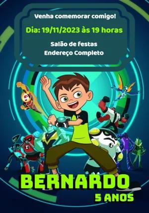 Convite de Aniversário Ben 10 com Aliens para Editar Online