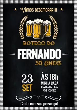 Convite Aniversário Buteco com Cerveja para Editar Online
