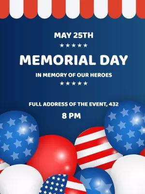 Memorial Day Invitation with Patriotic Balloons to Edit Online