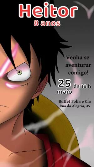 Convite de Aniversário One Piece do Luffy para Editar Online