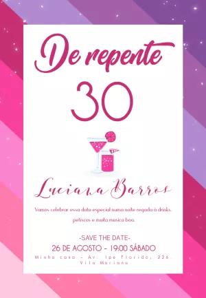 Convite de 30 Anos com Drinks Moderno para Editar Online