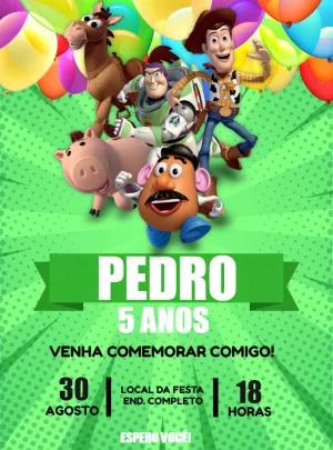Convite de Aniversário Toy Story com Personagens para Editar