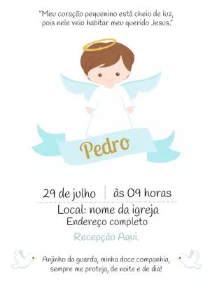 Convite de Batizado Anjo Menino para Editar Online