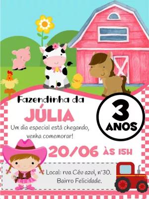 Convite Aniversário Fazendinha Menina para Editar Online
