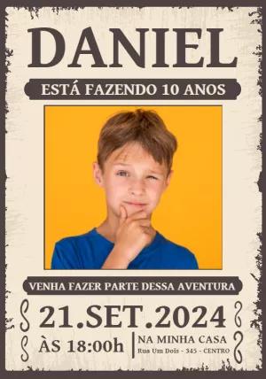 Convite de Aniversário Procurado com Foto para Editar Online