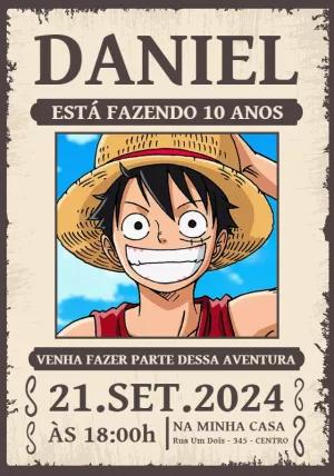 Convite de Aniversário One Piece Wanted para Editar Online