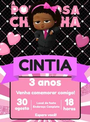Convite Aniversário Poderosa Chefinha Negra para Editar Online