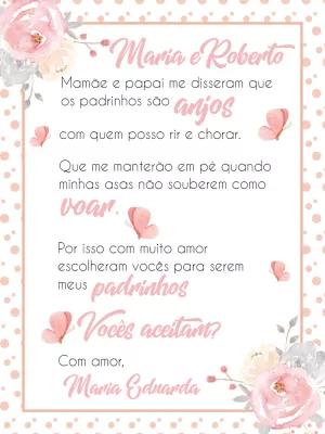 Convite para Padrinhos de Batismo Floral para Editar Online