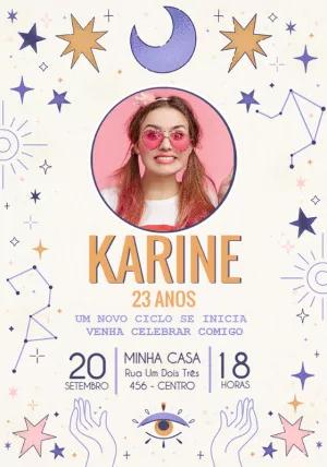 Convite Aniversário Místico com Foto para Editar Online