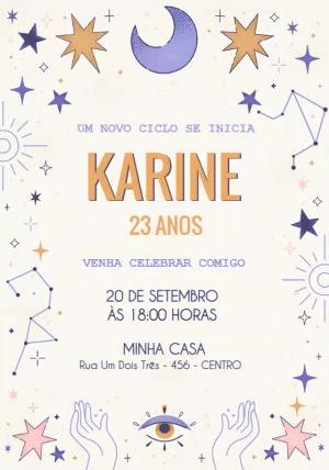 Convite de Aniversário Místico com Estrelas para Editar Online
