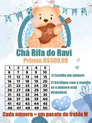 Convite Chá Rifa Ursinho Violeiro para Editar Online