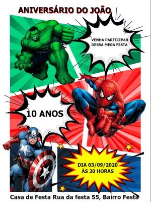 Convite de Aniversário Vingadores Heróis para Editar Online