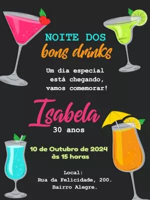 Convite de Aniversário com Drinks Coloridos para Editar Online