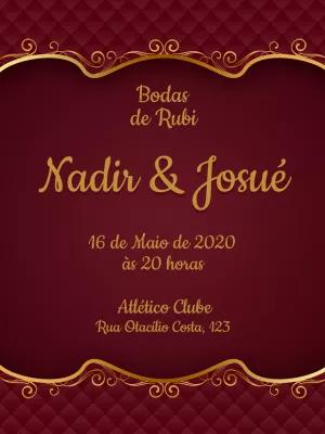 Convite Bodas de Rubi Clássico para Editar Online