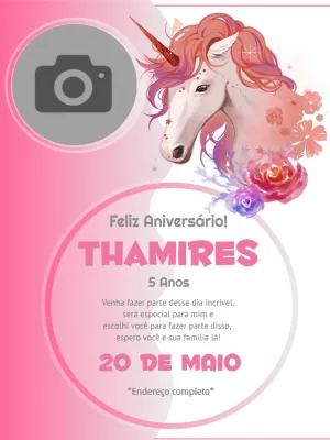 Convite Aniversário Unicórnio com Foto para Editar Online