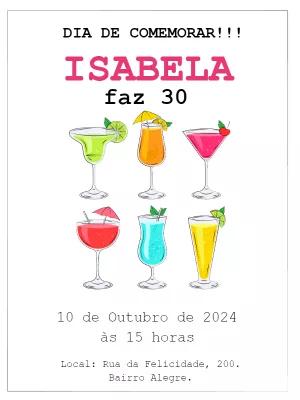 Convite de Aniversário Drinks com Coquetéis para Editar Online