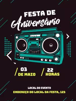 Convite de Aniversário Retrô com Boombox para Editar Online