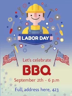 Labor Day BBQ Invitation with Worker Illustration to Edit Online