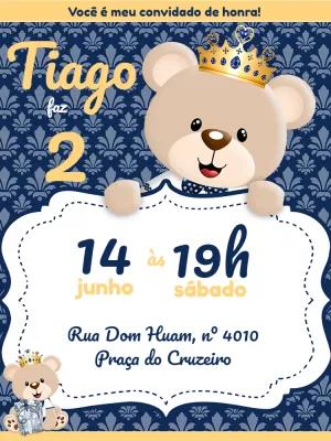 Convite Aniversário Ursinho Príncipe para Editar Online