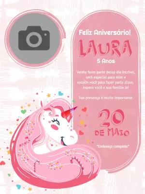 Convite de Aniversário Unicórnio com Foto para Editar Online