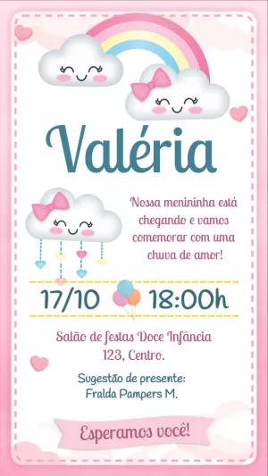 Convite Chá de Bebê Chuva de Amor Menina para Editar Online