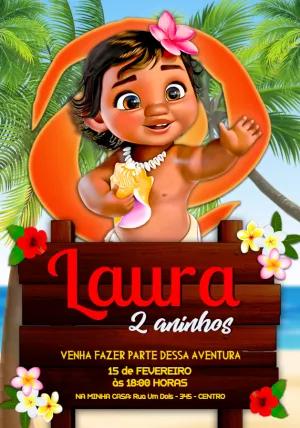 Convite de Aniversário Moana Baby para Editar e Imprimir