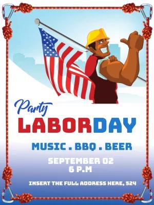 Labor Day Party Invitation with Worker to Edit Online