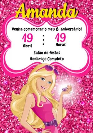 Convite de Aniversário Barbie Rosa para Editar e Imprimir