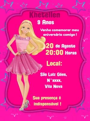 Convite Aniversário Barbie Rosa para Editar e Imprimir