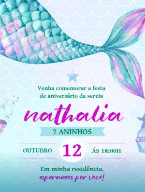 Convite Aniversário Sereia Fundo do Mar para Editar Online