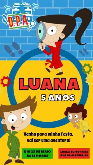 Convite de Aniversário DPA Editável com os Detetives