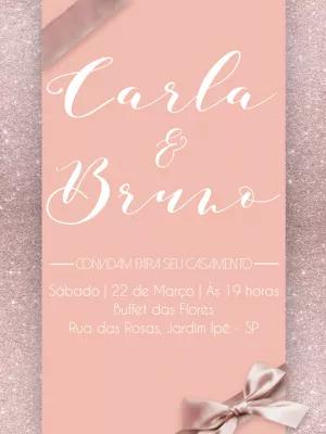 Convite de Casamento Rosa com Glitter para Editar Online