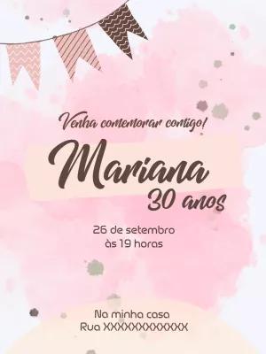 Convite de Aniversário Aquarela Rosa Minimalista para Editar