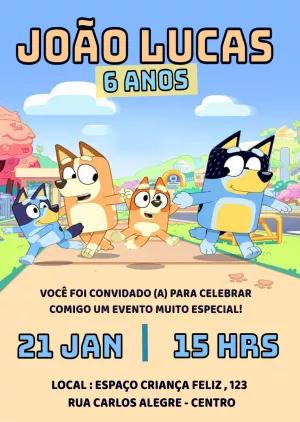 Convite de Aniversário Bluey e Bingo para Editar Online