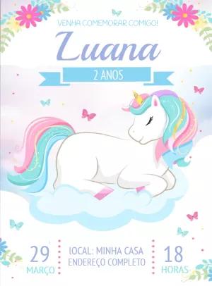 Convite Aniversário Unicórnio Fofo para Editar Online