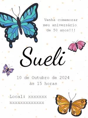 Convite de Aniversário com Borboletas Coloridas para Editar
