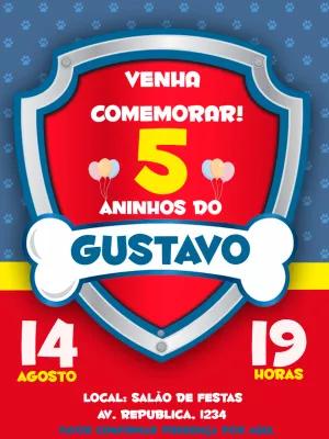Convite Aniversário Patrulha Canina para Editar Online