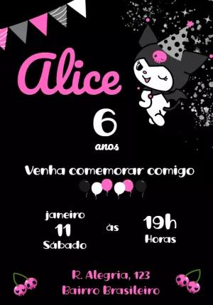Convite de Aniversário Kuromi para Editar Online