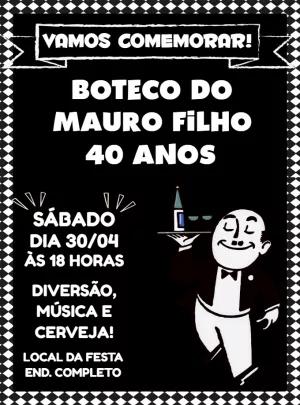 Convite de Aniversário Boteco Estilo Lousa para Editar Online