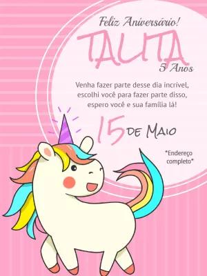 Convite de Aniversário Unicórnio Rosa para Editar Online