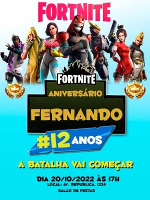 Convite Aniversário Fortnite com Personagens para Editar Online