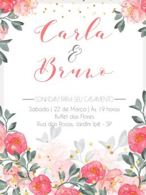 Convite de Casamento Floral Rosa e Dourado para Editar