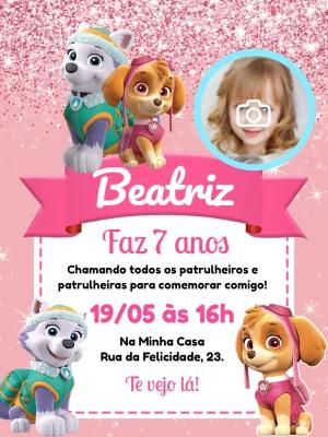Convite Aniversário Patrulha Canina com Foto para Editar Online