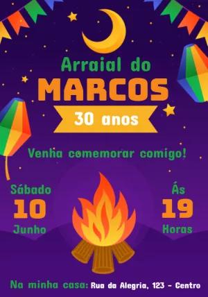 Convite de Aniversário Festa Junina com Fogueira para Editar Online